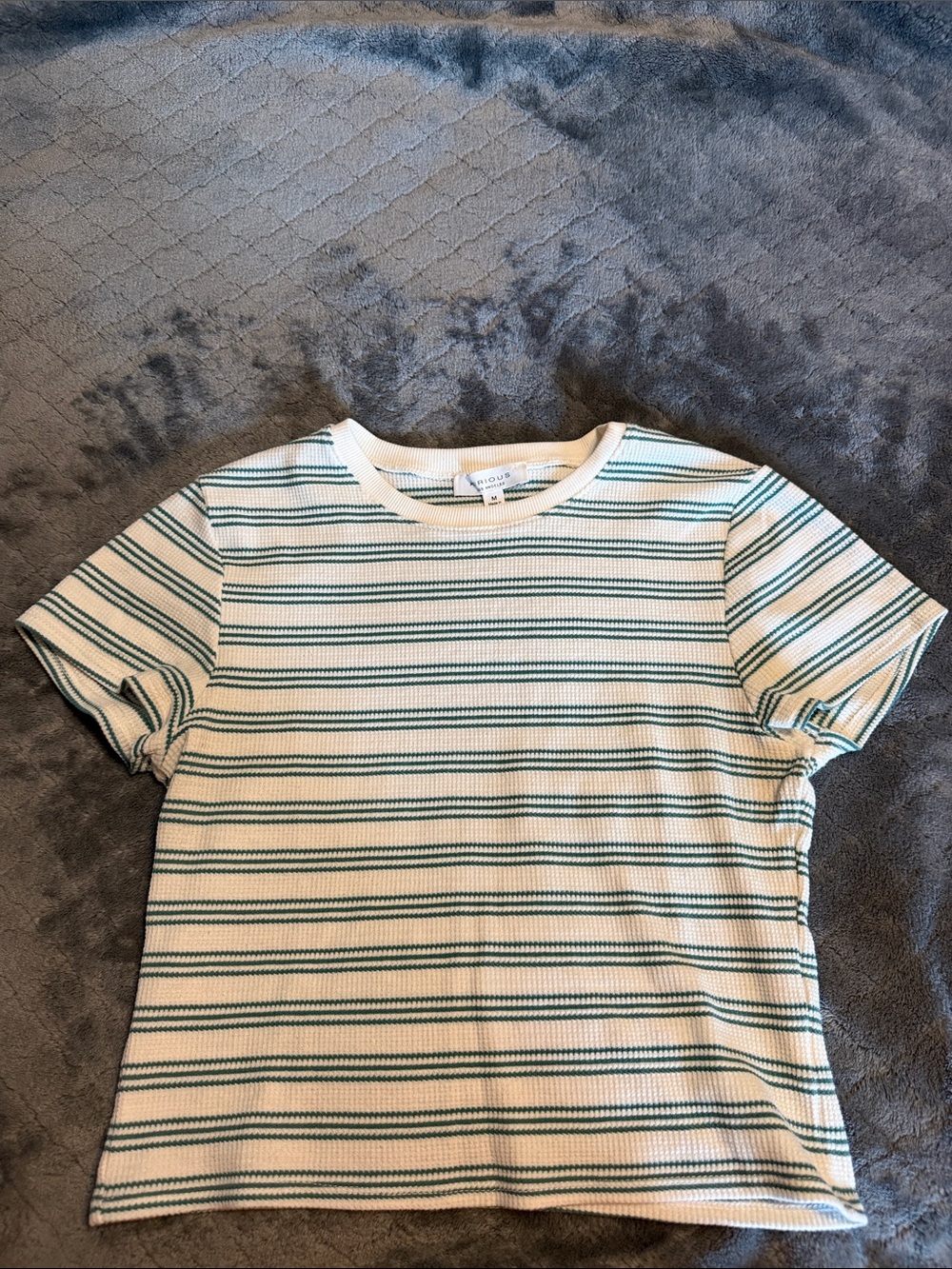 Cream Tee with Green Stripes — Classic Ribbed Short Sleeve